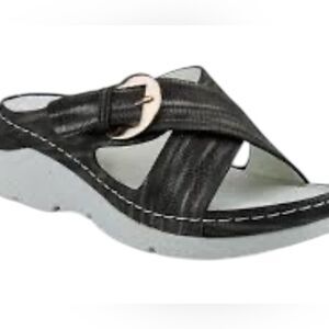 Flexus Italian Comfort by Spring Step  Women's Persemia Black Slide Sandals - B7